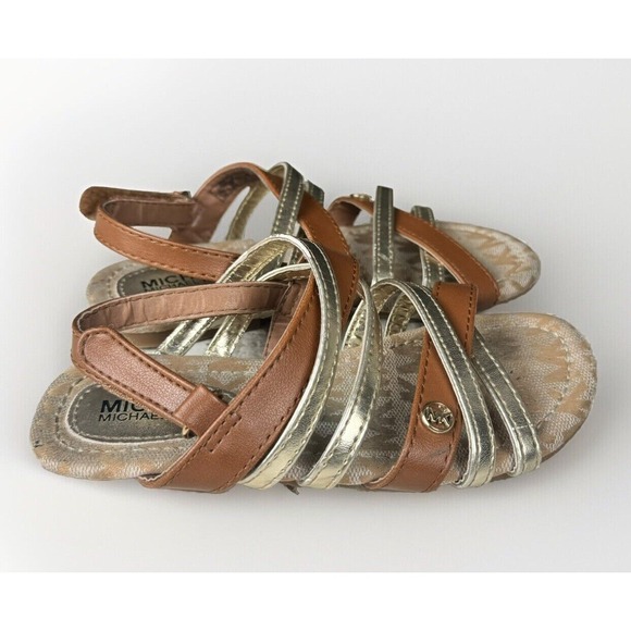 Michael Kors Baby‎ Girl Sandals Brown & Gold Size 10 Pre-owned - Picture 3 of 10